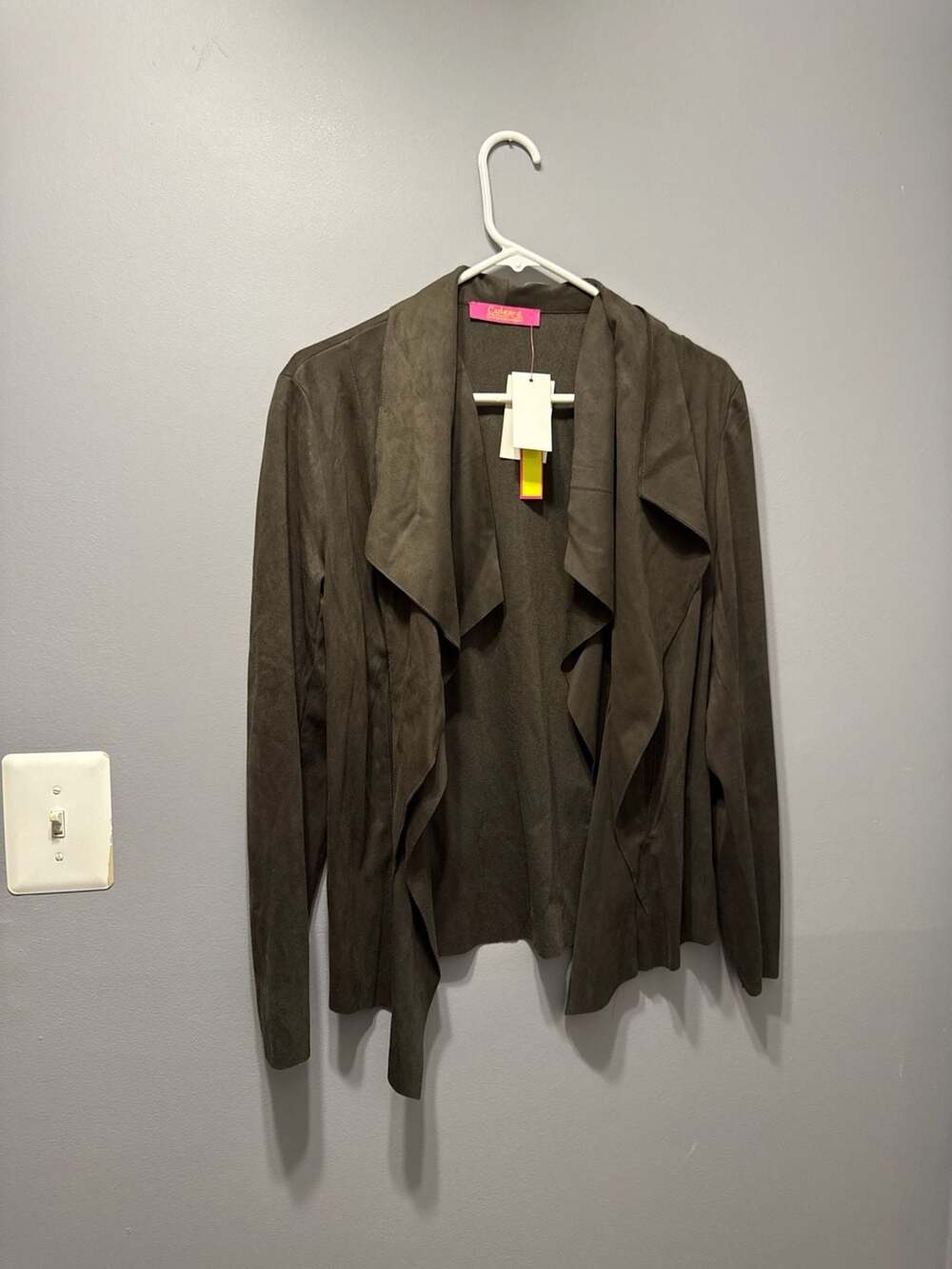Catherine Catherine Malandrino Faux Suede Drape Front Jacket, Dark Olive, Size S
